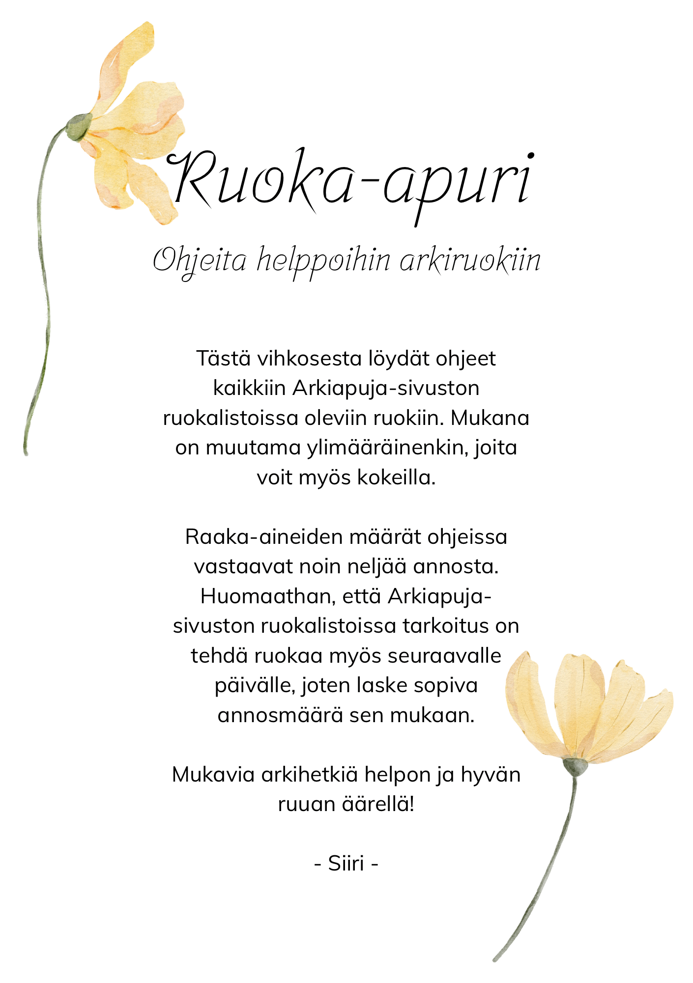 4 viikon kotoilijan ruokalista + kauppalistat + reseptivihko