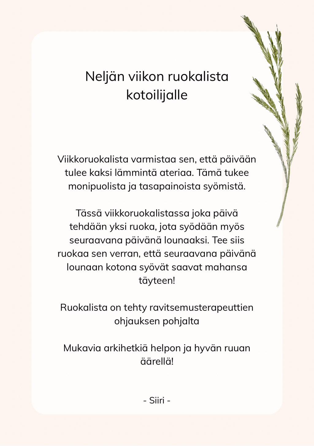 4 viikon kotoilijan ruokalista + kauppalistat + reseptivihko