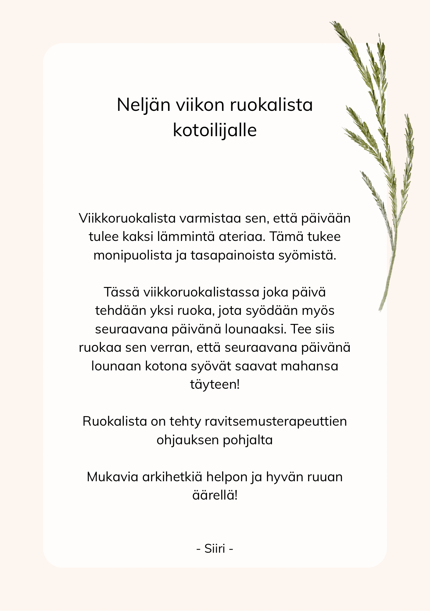 4 viikon kotoilijan ruokalista + kauppalistat + reseptivihko